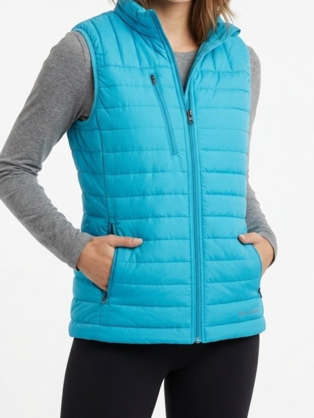 Cedar Rose Women's Aqua Blue Gray Quilted Hybrid Puffer Vest Stretch Side M